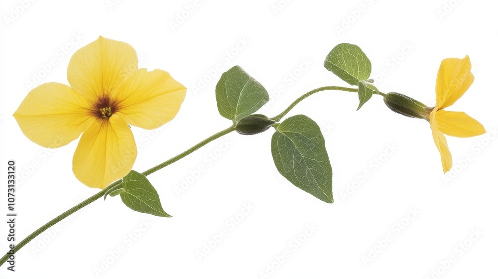 Naklejka premium Elegant yellow flowers with green leaves on a delicate branch
