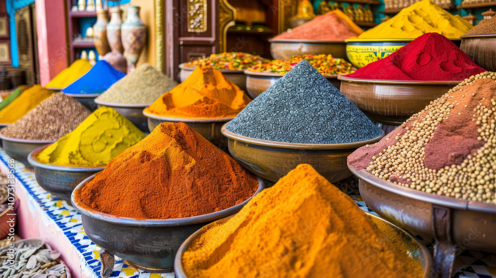 A variety of spices on the Morocco market