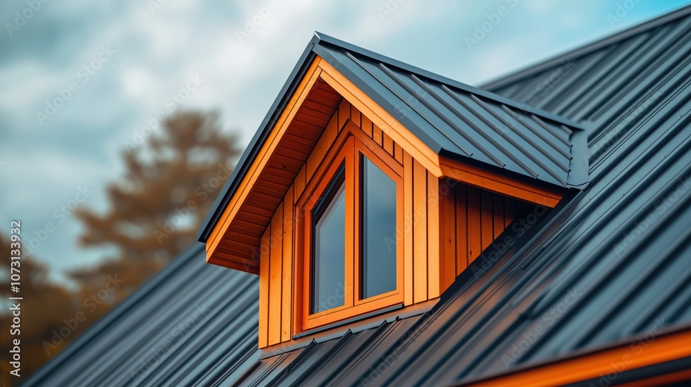 Modern Metal Roof with Skylight Reflection - High Resolution Stock Image Modern Metal Roof with Skylight Reflection - High Resolution Stock Image