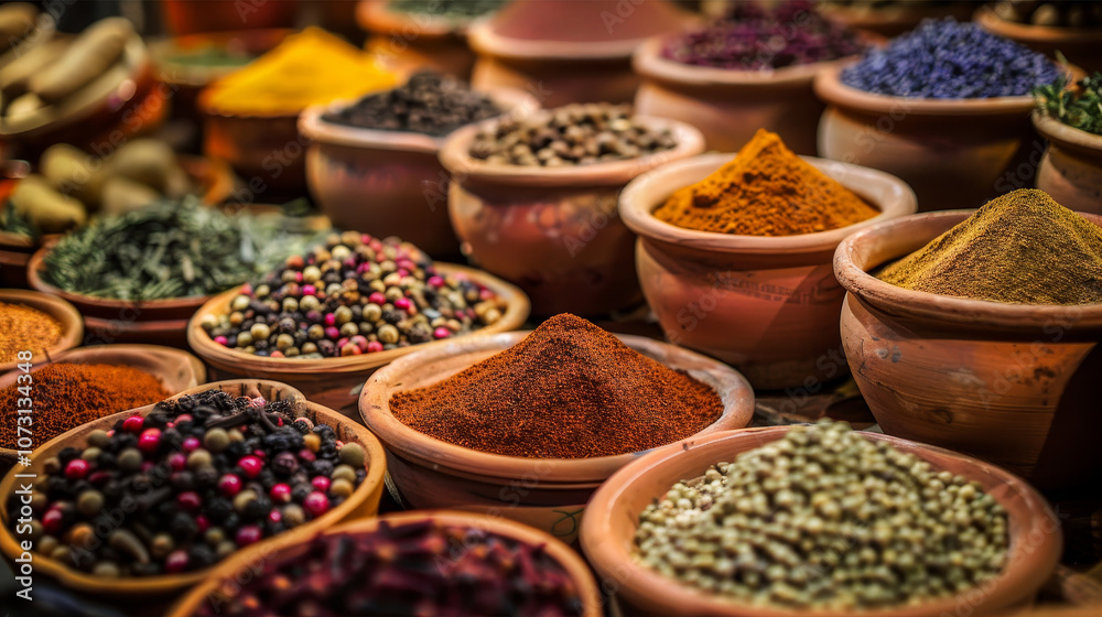 A variety of spices on the Morocco market A variety of spices on the Morocco market