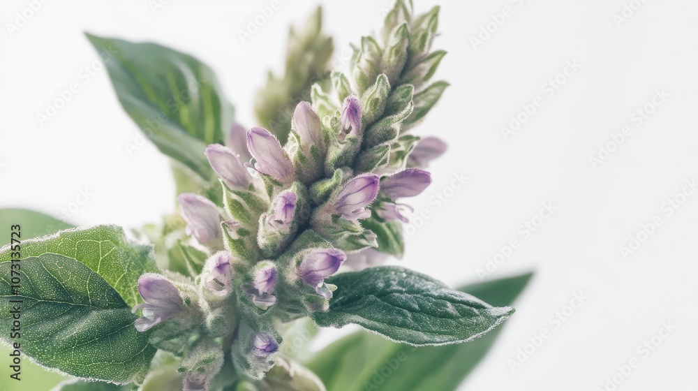 Lavender spike close-up on soft background highlighting textured leaves Lavender spike close-up on soft background highlighting textured leaves