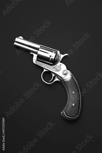 Silver revolver on black background photo