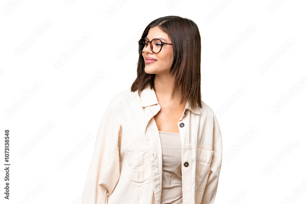 Young Russian woman over isolated chroma key background looking to the side and smiling Young Russian woman over isolated chroma key background looking to the side and smiling