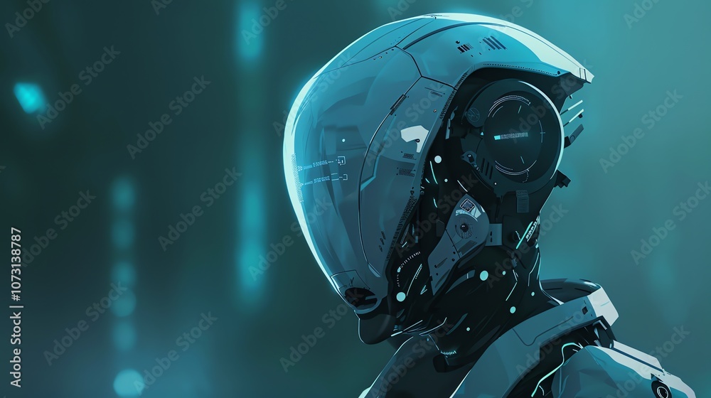 A futuristic robot with a glass visor. A futuristic robot with a glass visor.