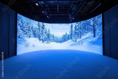 Curved Screen Displaying Winter Forest Landscape