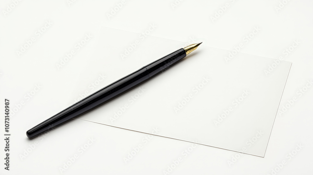 Fountain pen placed on blank white paper sheet Fountain pen placed on blank white paper sheet