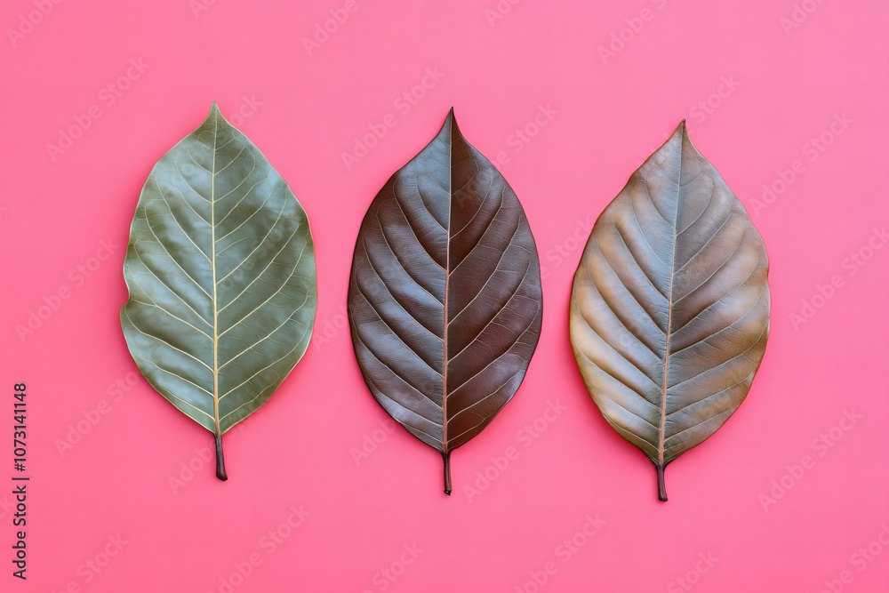 Fototapeta premium Vibrant Autumn Leaves on Pink Backgrounds for Seasonal Designs, Fall-Themed Graphics, and Nature-Inspired Art – Ideal for Marketing, Decor, and Digital Projects