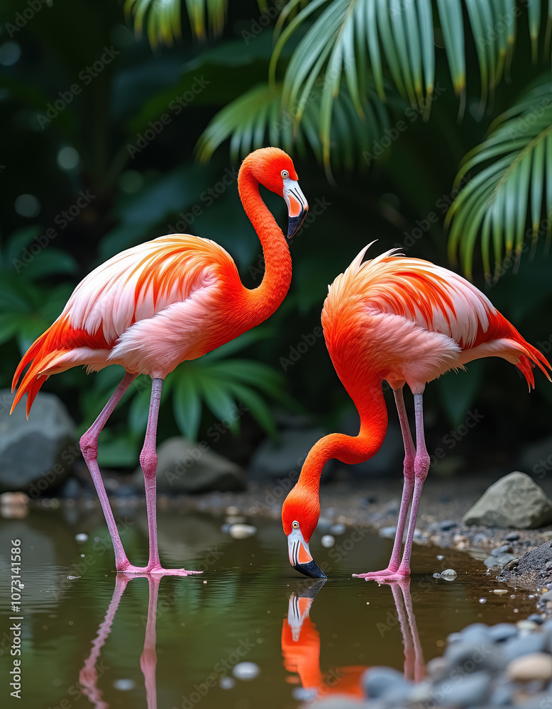 Fototapeta premium Two adult flamingos