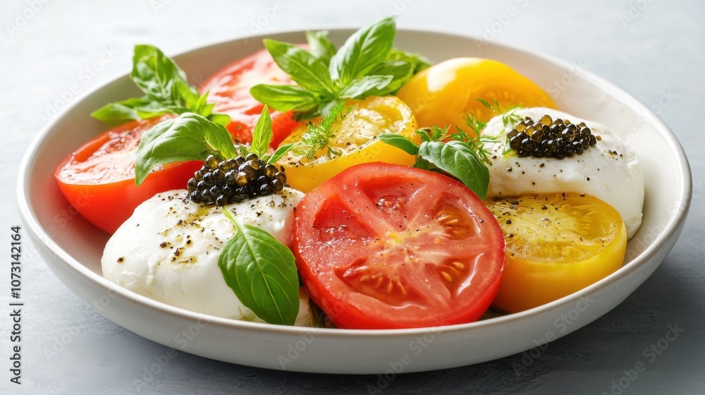 A vibrant dish featuring fresh tomatoes, creamy mozzarella, and fragrant basil, drizzled with pesto, perfect for a healthy appetizer. A vibrant dish featuring fresh tomatoes, creamy mozzarella, and fragrant basil, drizzled with pesto, perfect for a healthy appetizer.