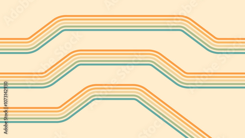 Abstract background of rainbow groovy Wavy Line design in 1970s Hippie Retro style. Vector pattern ready to use for cloth, textile, wrap and other.