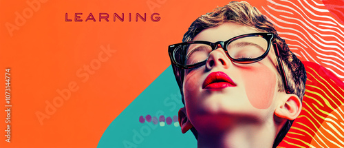 Young Woman Wearing Glasses with Eyes Closed in Thoughtful Pose, Learning Concept photo