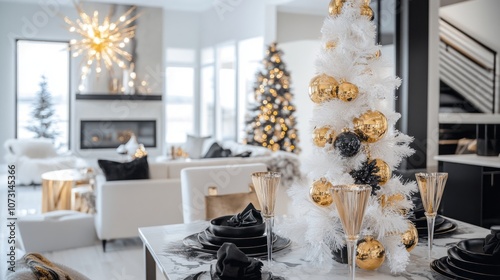 White Christmas Tree with G...