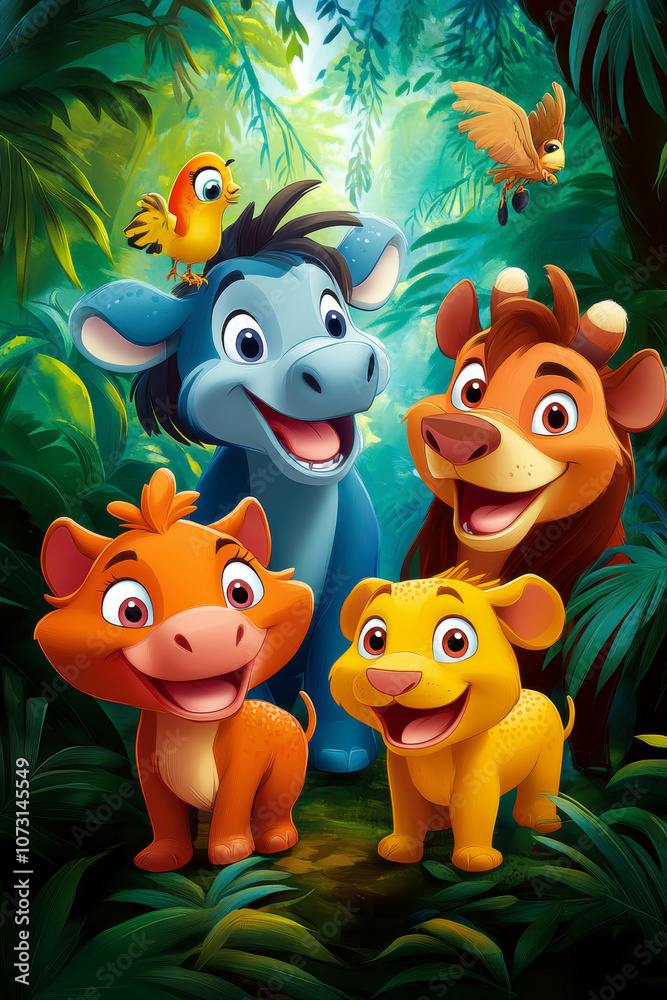 Naklejka premium Illustration for children, savannah animals. AI generative.