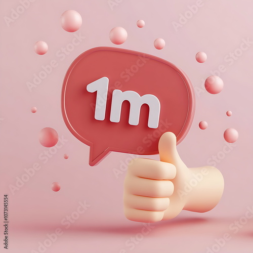 3D render of a cartoon red speech bubble with text 1million photo