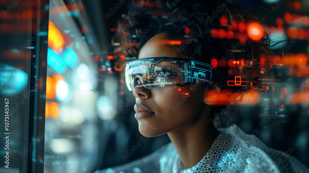 Naklejka premium Group Experience in VR with Hologram Visual Effects
