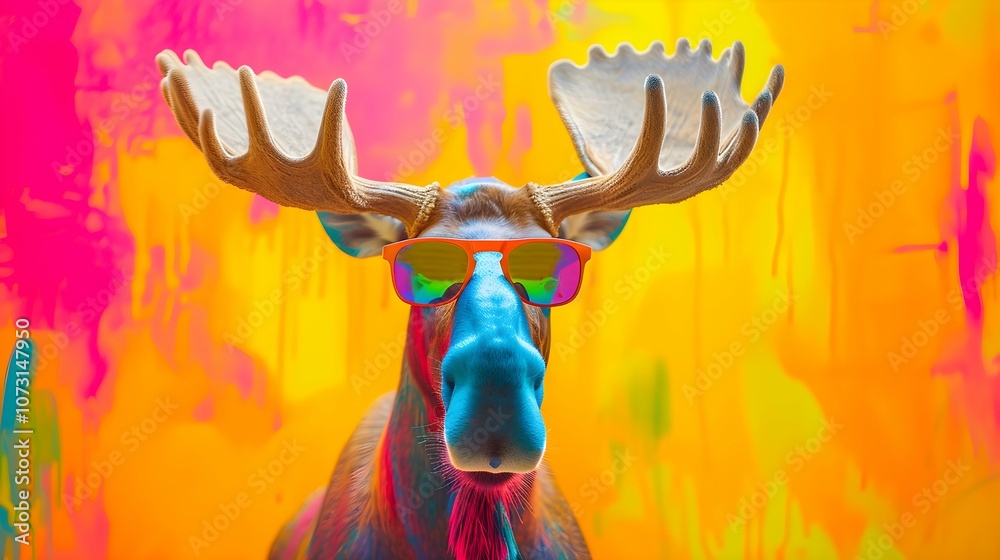 Obraz premium moose on a colorful gradient background, vector art, digital art, faceted, minimal, abstract, panorama background. 