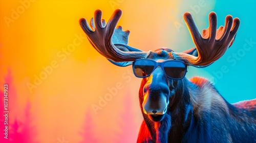 moose on a colorful gradient background, vector art, digital art, faceted, minimal, abstract, panorama background.  photo