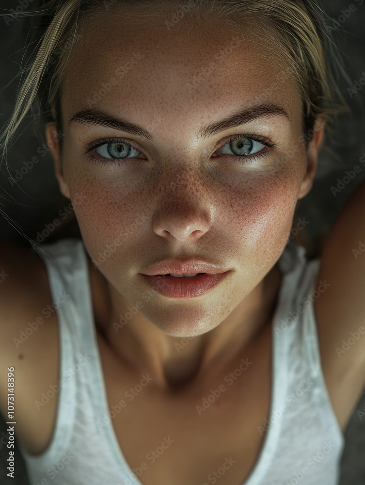 Woman with freckles close-up Woman with freckles close-up