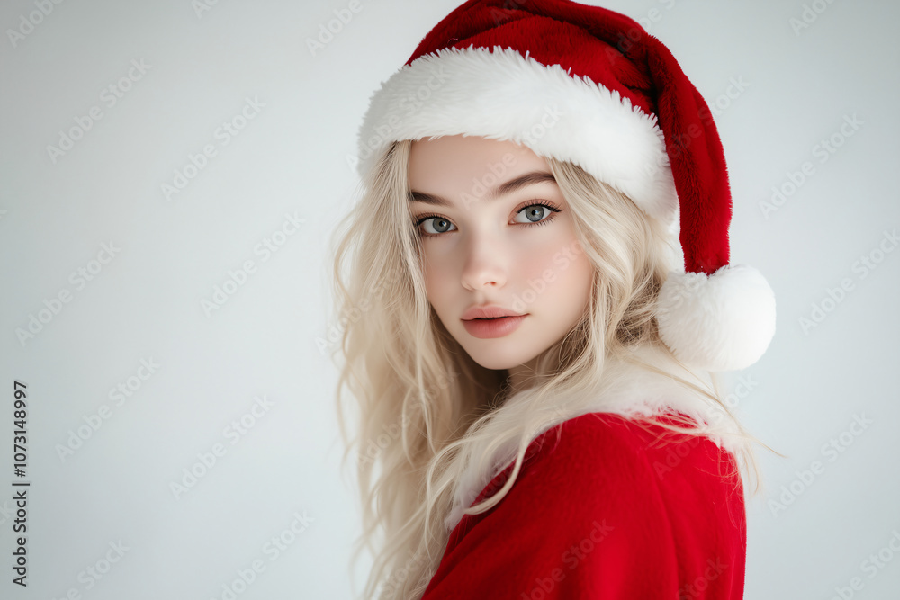 Young pretty woman with red Christmas hat Young pretty woman with red Christmas hat