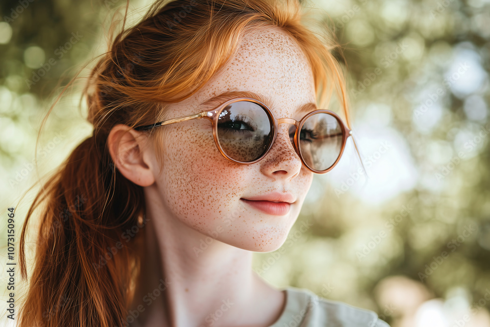 Young pretty redhead girl over isolated white background with glasses Young pretty redhead girl over isolated white background with glasses