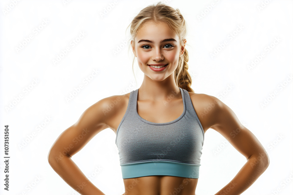 Young pretty blonde woman over isolated white background in sportswear Young pretty blonde woman over isolated white background in sportswear