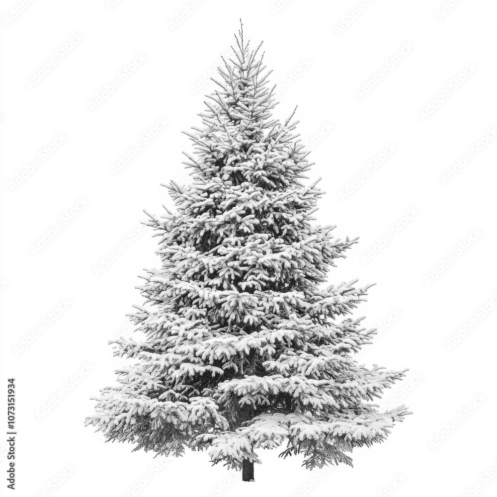 Snow Covered Evergreen Tree in Winter Wonderland, Capturing the Tranquil Beauty of Nature in Frosty Weather Snow Covered Evergreen Tree in Winter Wonderland, Capturing the Tranquil Beauty of Nature in Frosty Weather