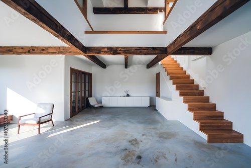 Minimalist Deconstructive Interior: Bright, Airy Wide Shot photo