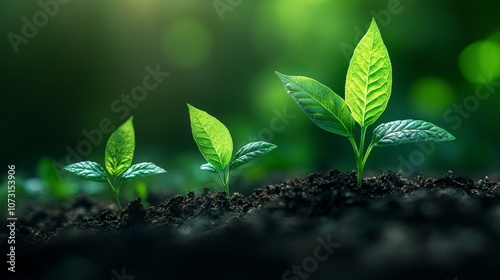 Nurturing growth: a close-up of young green plant seedlings in soil