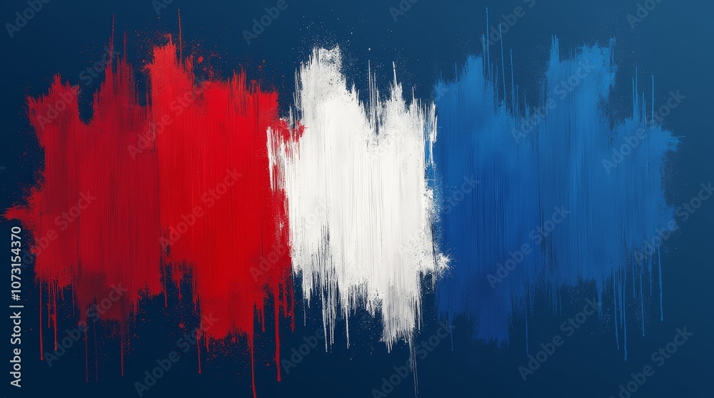 Fototapeta premium Brushstrokes of Patriotism: Red, White, and Blue on Navy