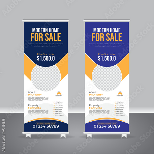 Exhibition real estate roll up banner template, home for sale roll up pull up banner, x banner, signage advertising design
