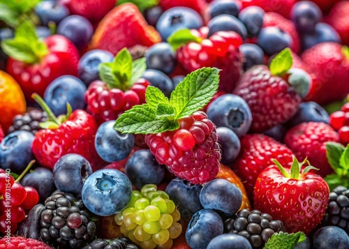 Vibrant Close-Up of Seasonal Summer Berries: Raspberries, Blueberries, and Blackberries Showcasing Healthy Antioxidant-Rich Foods for a Fresh and Delicious Summer Treat