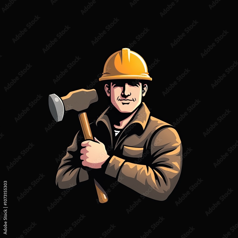Minimalist Logo of a Construction Worker with Hammer Minimalist Logo of a Construction Worker with Hammer