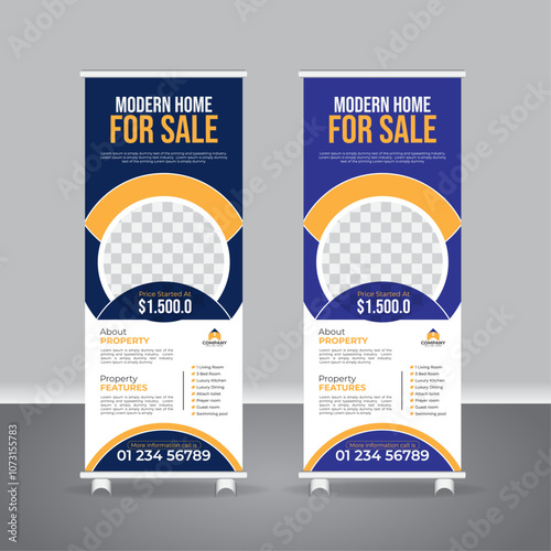 Property sale roll up pull up banner, x banner, signage advertising design vertical layout
