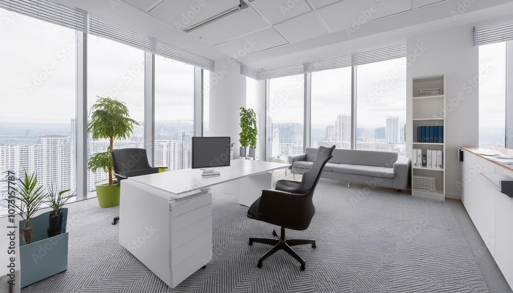 Fototapeta premium Modern Office Interior with City View