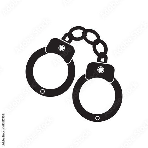 handcuffs silhouette vector, black and white silhouette, vector and illustration isolated on white background, black and white 