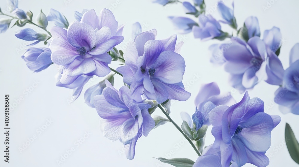 Delicate purple blossoms in soft focus against a gentle light background Delicate purple blossoms in soft focus against a gentle light background
