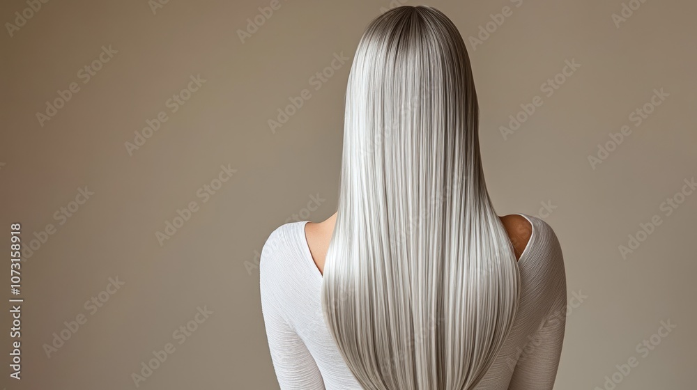 Obraz premium Back view of a woman with long, straight, silver hair. (1)
