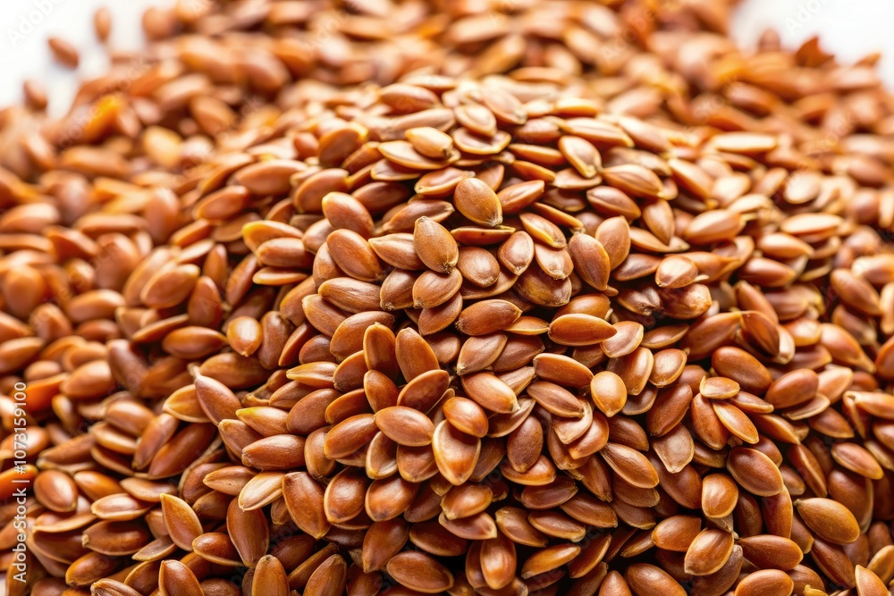 Tilt-shift close-up photography of flax seeds and linseed spread, set against a white background with dynamic shadows, ideal for nature and food stock content. Tilt-shift close-up photography of flax seeds and linseed spread, set against a white background with dynamic shadows, ideal for nature and food stock content.