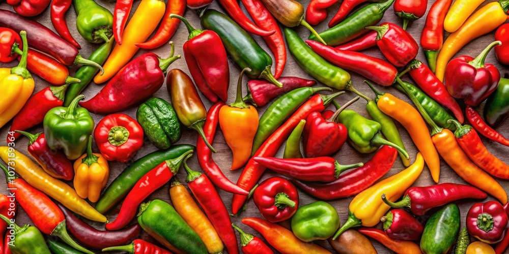 This seamless chili pepper pattern offers a lively backdrop for culinary designs, cooking themes, and food illustrations, showcasing vibrant colors and spicy textures for stunning kitchen decor.