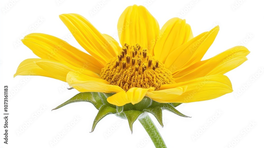 Fototapeta premium Vibrant yellow sunflower in full bloom on white background
