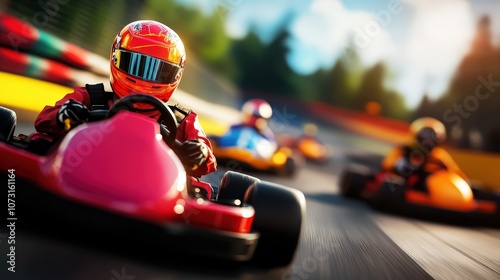 Exciting go-kart race scene with competitive racers and vibrant colors.