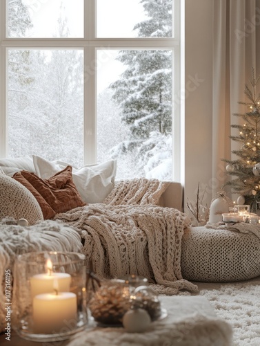 Cozy Living Room with Snowy...