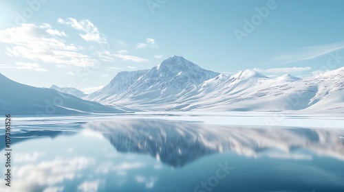 Snow-capped Mountain Range Reflected in a Still Lake