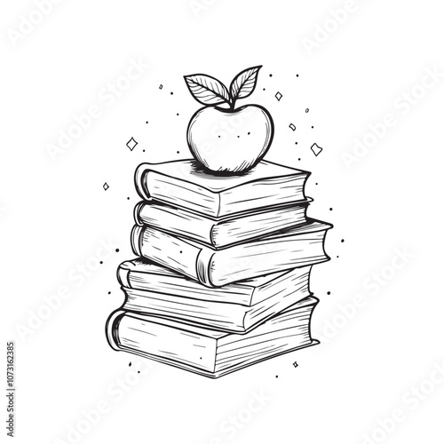 stack of books and apple