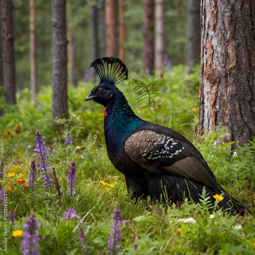 Fototapeta premium Ecological Harmony: Capercaillie and Friends in a Thriving Forest