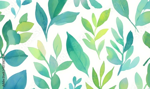 Wallpaper Mural Watercolor Pattern with Green and Blue Leaves, Generative AI  Torontodigital.ca