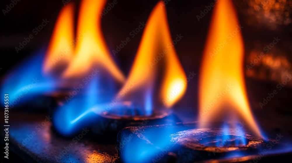Blue and Orange Flames Dancing on a Stovetop Blue and Orange Flames Dancing on a Stovetop