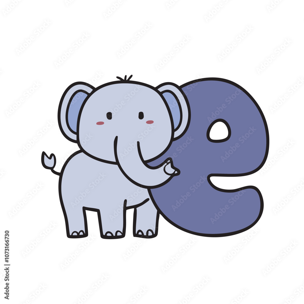 Fototapeta premium Doodle Illustration of Letter E for elephant