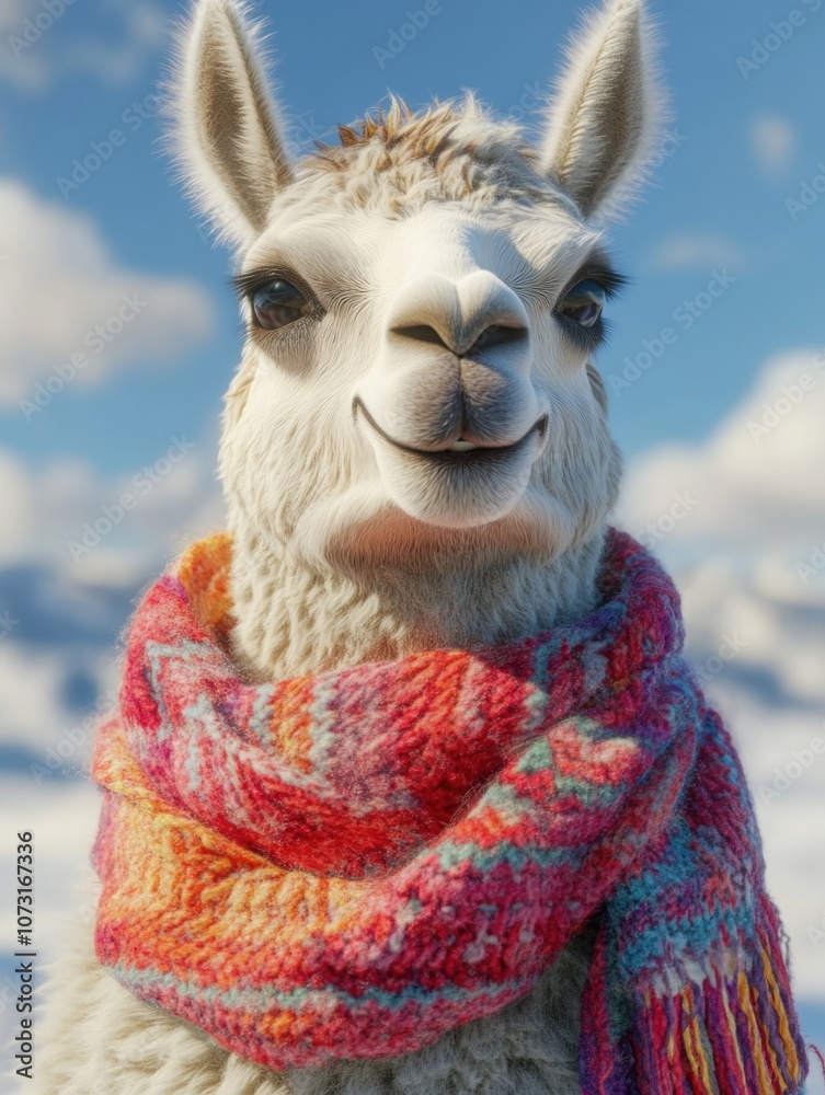 Naklejka premium Llama with scarf