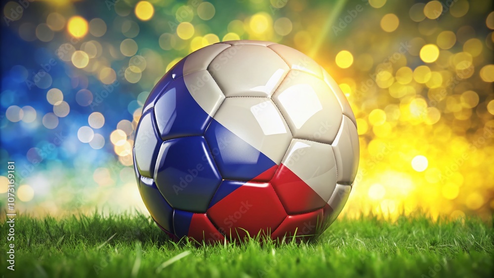Naklejka premium Vibrant Philippines Soccer Ball with Bokeh Effect, Showcasing the National Colors and Spirit of Football in a Dynamic and Eye-Catching Stock Photo for Sports Enthusiasts